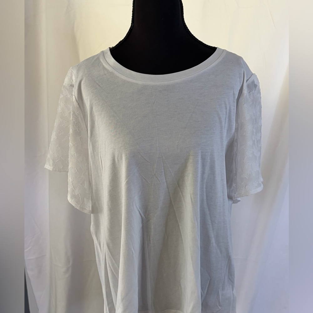 Michael Kors Womens White Lace Short Sleeve Crew Neck Top XL Floral Detail